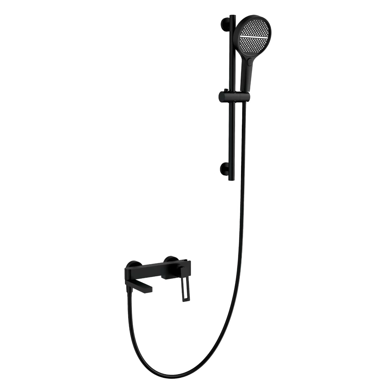 Soffione doccia rotondo minimalista nero con regolazione in altezza