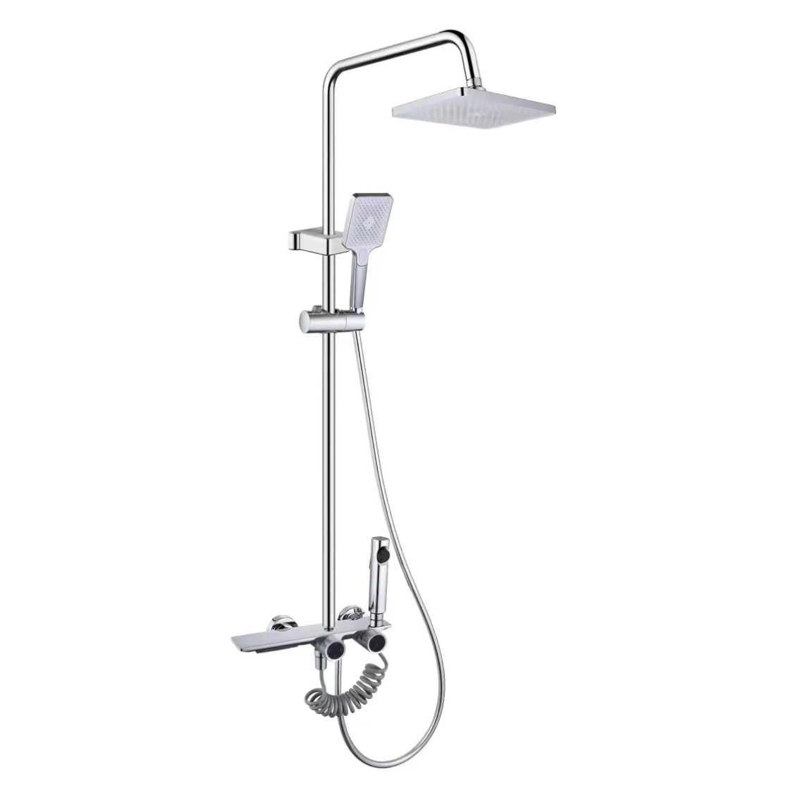 Set doccia a pioggia quadrato cromato brillante con doppie manopole