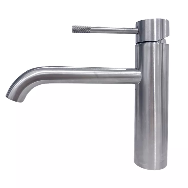 Rubinetto per lavabo caldo e freddo con beccuccio curvo allungato e maniglia zigrinata