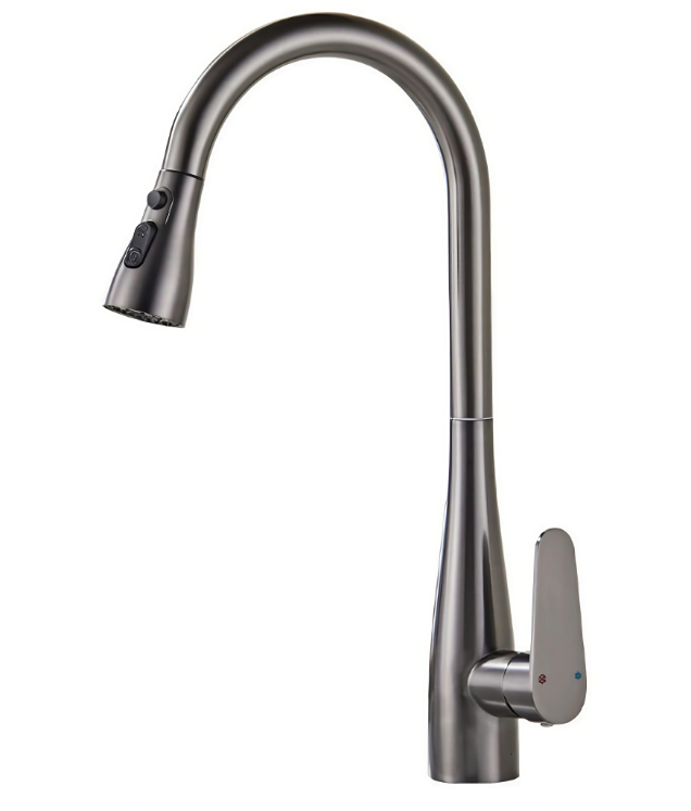 Rubinetto estraibile per cucina calda e fredda ad arco alto grigio canna di fucile Rubinetto estraibile per cucina calda e fredda ad arco alto grigio canna di fucile