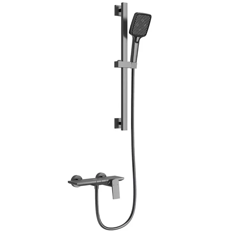Set doccia quadrato grigio canna di fucile con barra scorrevole regolabile