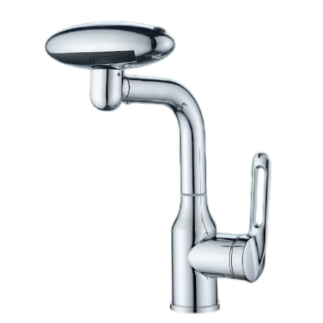 Rubinetto per lavabo con spruzzo superiore argento a specchio