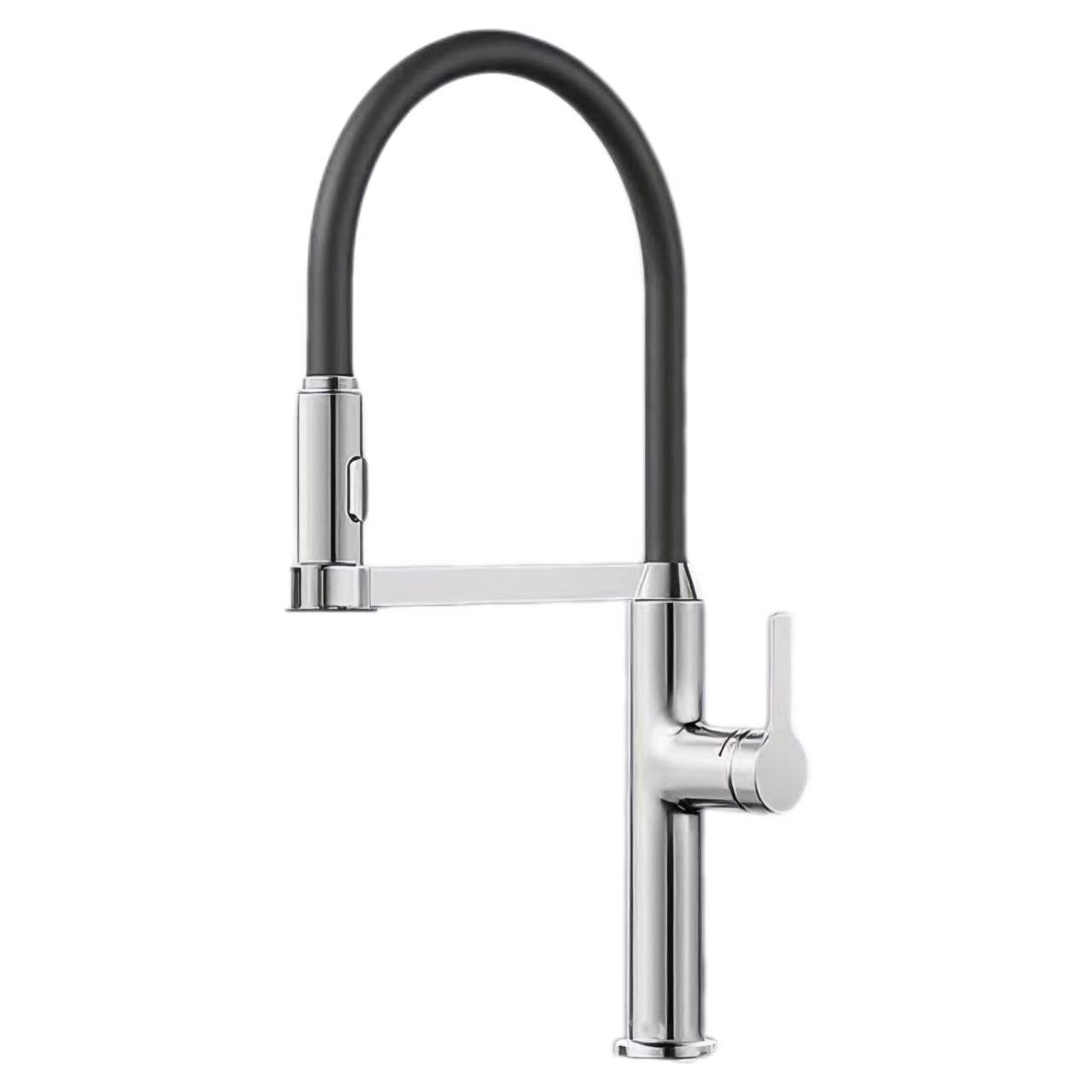 Rubinetto per lavandino con acqua calda e fredda monocomando con tubo curvo in silicone