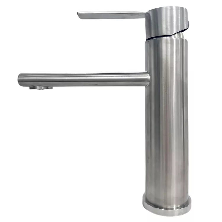 Rubinetto per lavabo caldo e freddo spazzolato cilindrico con ugello dritto