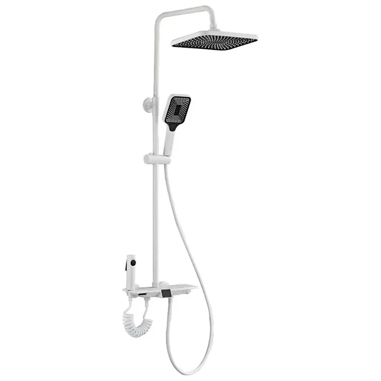 Set doccia bianco termostatico con display digitale e pistola a spruzzo Set doccia bianco termostatico con display digitale e pistola a spruzzo